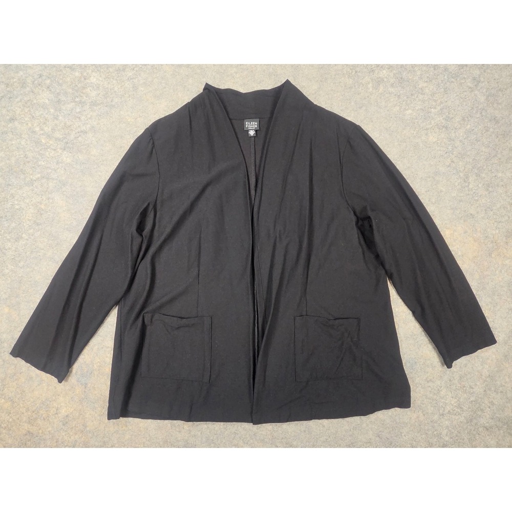 Eileen Fisher Woman Black Open Front Cardigan Blazer Jacket Plus Size 1X